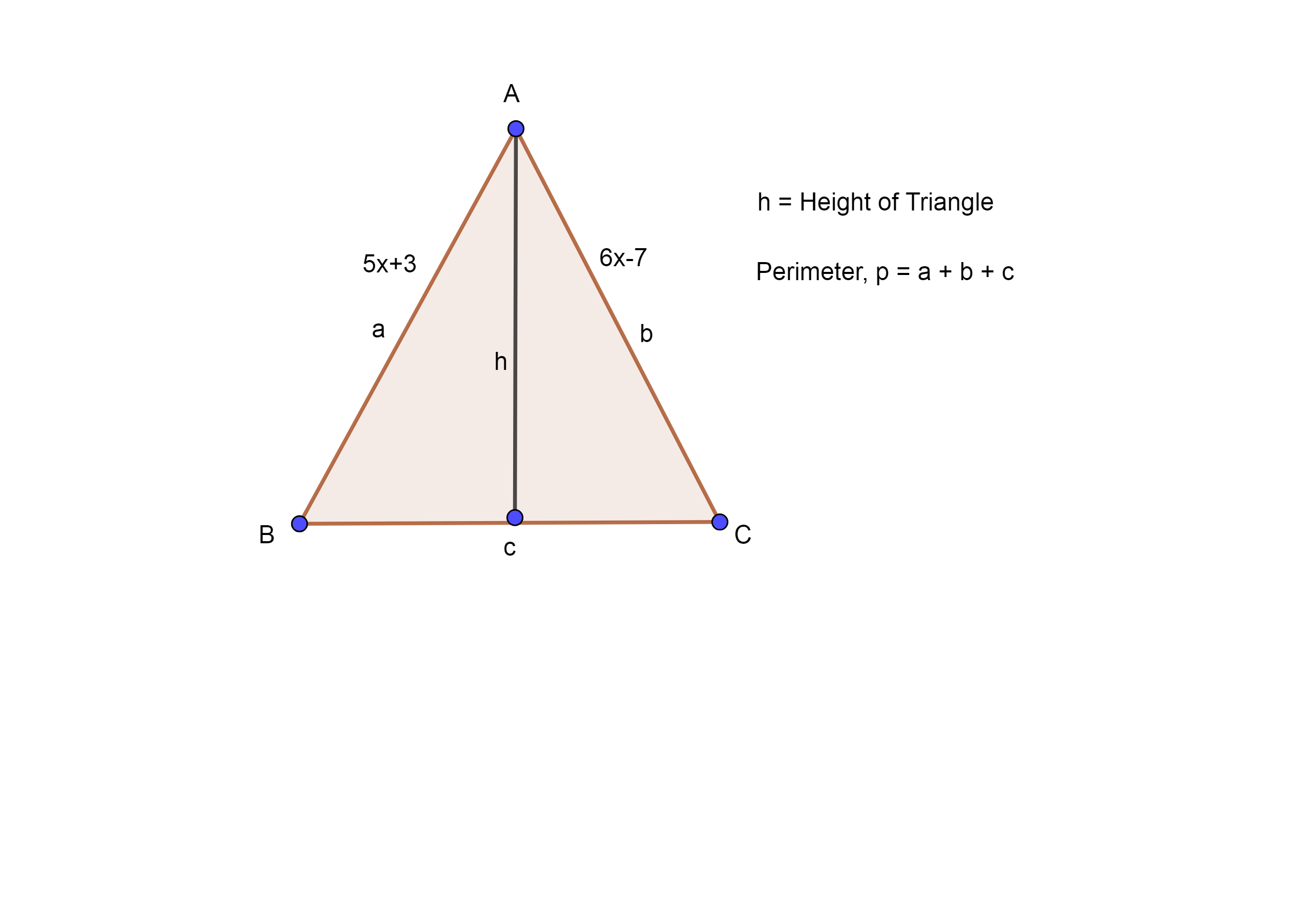 Two Equal Sides Of Isosceles Triangle Of A Triangle Are 5x3 And 6x 7 Find The Value Of X 5410